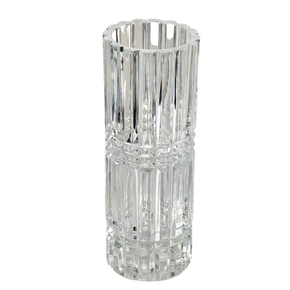 Heavy Stout Mid Century Modern Vintage Cut Crystal Rock Stud Vase - Picture 1 of 6